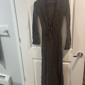 MNG Brown Long Sleeve Crochet Dress Size 4